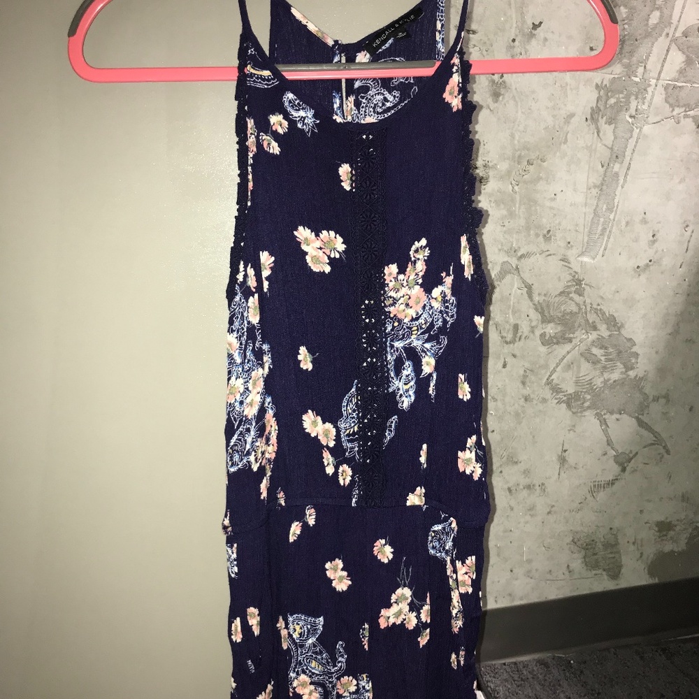 Navy Romper with floral & lace designs